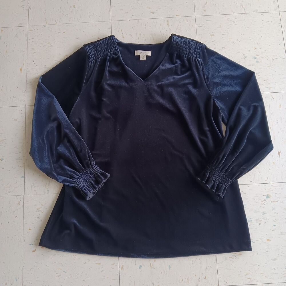 Christopher & Banks Women’s  1X Blackish Blue Velvet Pullover Top Long Sleeves